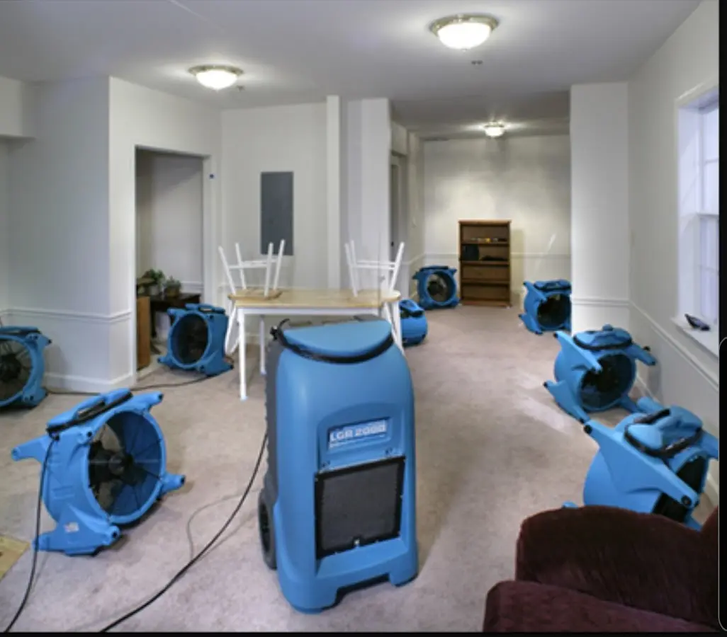 Air movers and dehumidifier setup for Water Damage Restoration in Waycross